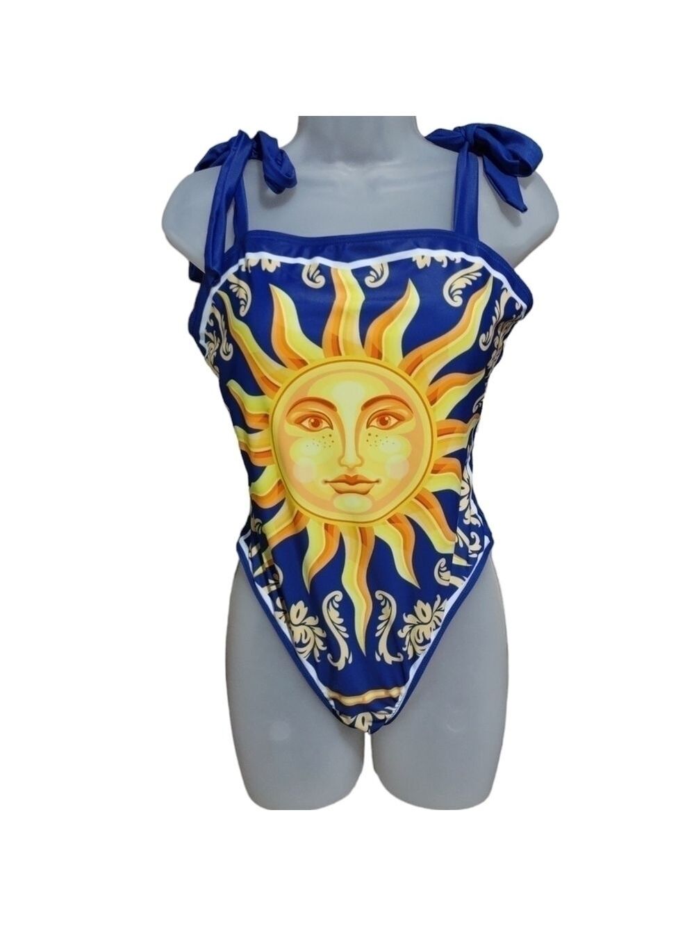Baroque Sun One Piece Swimsuit Women's Blue Yellow XL - Picture 2 of 6